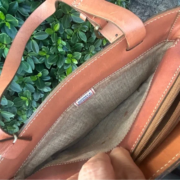 Vintage Dooney & Bourke Brown Leather and Tan woven raffia Women's Bag tote - Picture 9 of 15